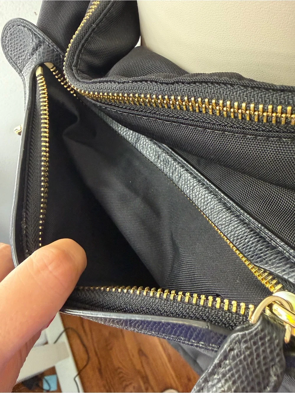 Y2K Coach Black Nylon Messenger Bag with Gold Accents and leather trim